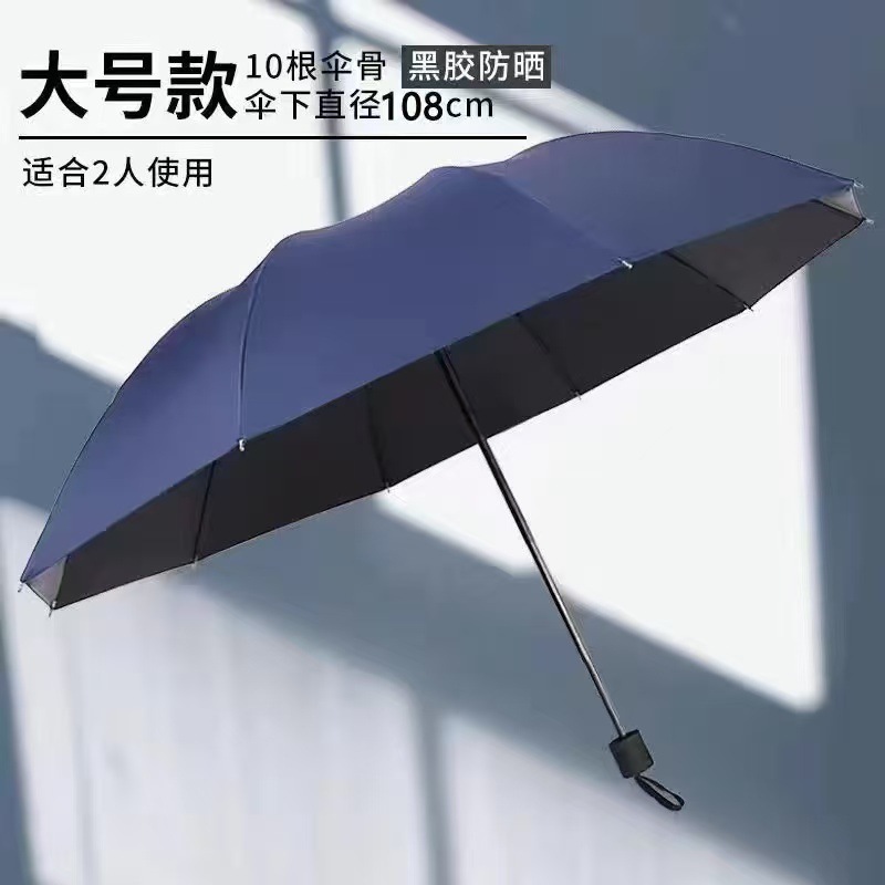 超大12骨黑胶折叠晴雨伞大号加厚三人晴雨伞遮阳伞印刷logo广告伞|undefined