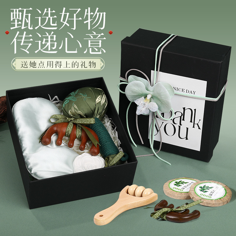 Caja de regalo de salud meridianos saludables, martillo de moxium para la espalda, pastel de hojas de moxium para la cabeza, pein de cinco patas, conjunto de masaje de salud para ancianos