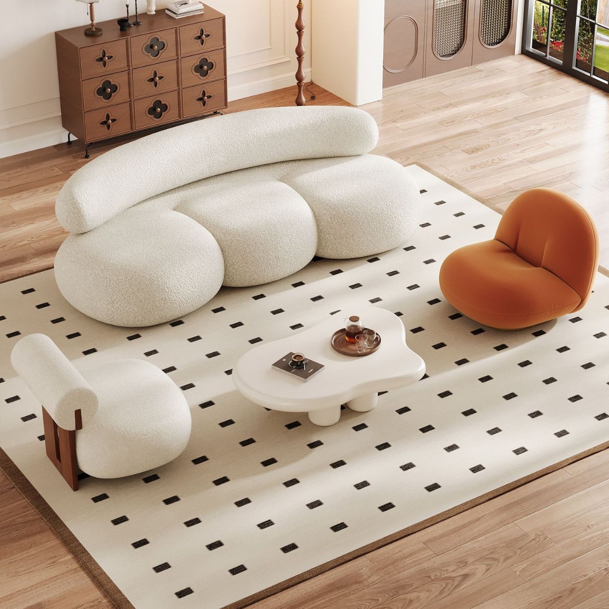 French Cream Curved Sofa Creative Clothing Store Beauty Salon Living Room Small Apartment 2025 New Rest Area Reception