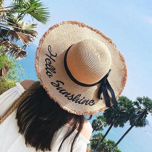Straw hat women's summer sunscreen sunshade hat along the beach beach big brim fashionable holiday sun hat Xichen