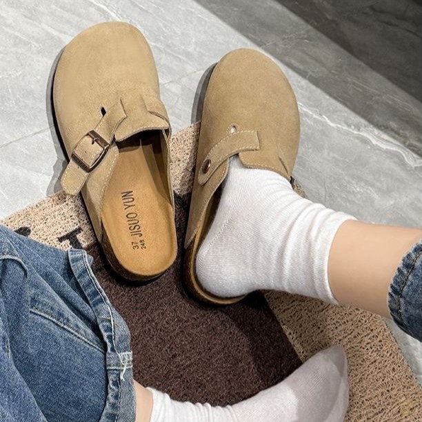Casual minimalist style slip-on mules, 2026 autumn new fashion versatile thick-soled solid color trendy slippers