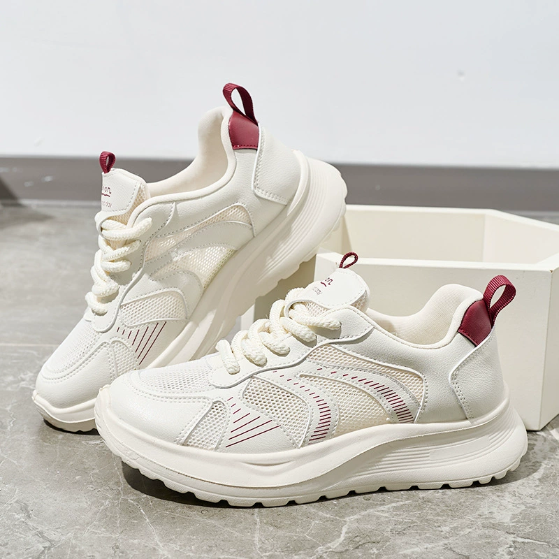 2025 весна трансграничная новая женская обувь сетка дышащая спортивная маленькая белая обувь на толстой подошве дикая повседневная одиночная обувь женская внешняя торговля