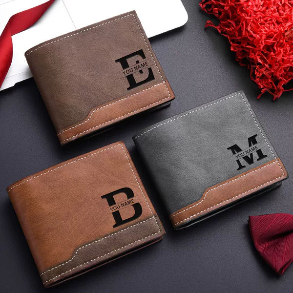 Personalized Custom Letter Engraving, Fashionable Leather Retro Wallet, Men's Short Style Personalized Card Holder, Exclusive Gift