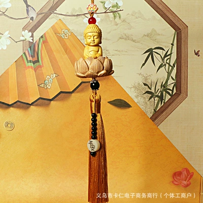 Ornament, 18-Seed Car Pendant, Multi-Treasure — Car hanging - long-tassel-buddha-charm-gold-finish