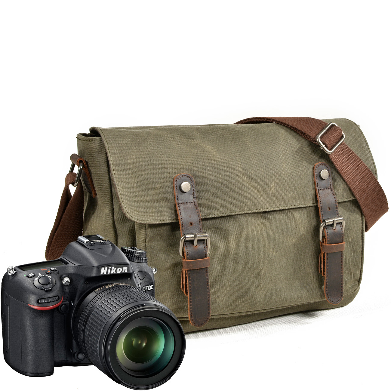 Professional Waterproof Oil Wax Canvas Slr Camera Bag Men's Casual First-Layer Cowhide Stitching Shoulder Crossbody Photography Bag