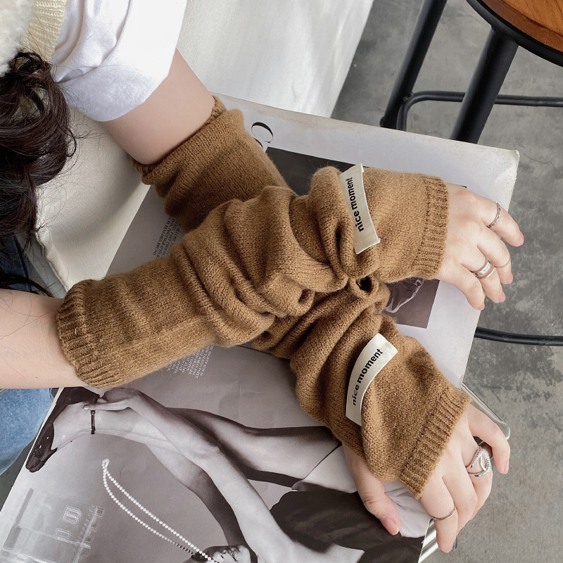 Mujeres de otoño y invierno guantes de medio dedo coreano de color sólido para espesar y calentamiento de los estudiantes de lana de punto manga de dedo