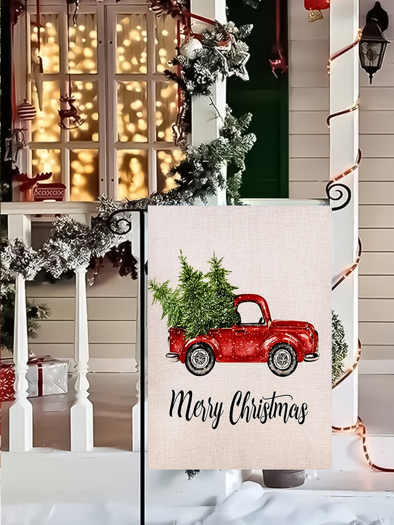 Cross-border special for Christmas series truck reindeer Christmas Snowman double-sided printing garden decoration garden flag flag_voghion.com