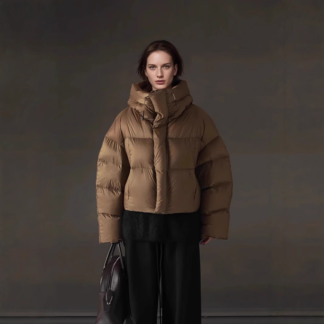 화이트 구스 다운 재킷 여성 짧은 하이 엔드 후드 느슨한 두꺼운 극한의 추위 따뜻한 재킷 작은 사람 24E0101