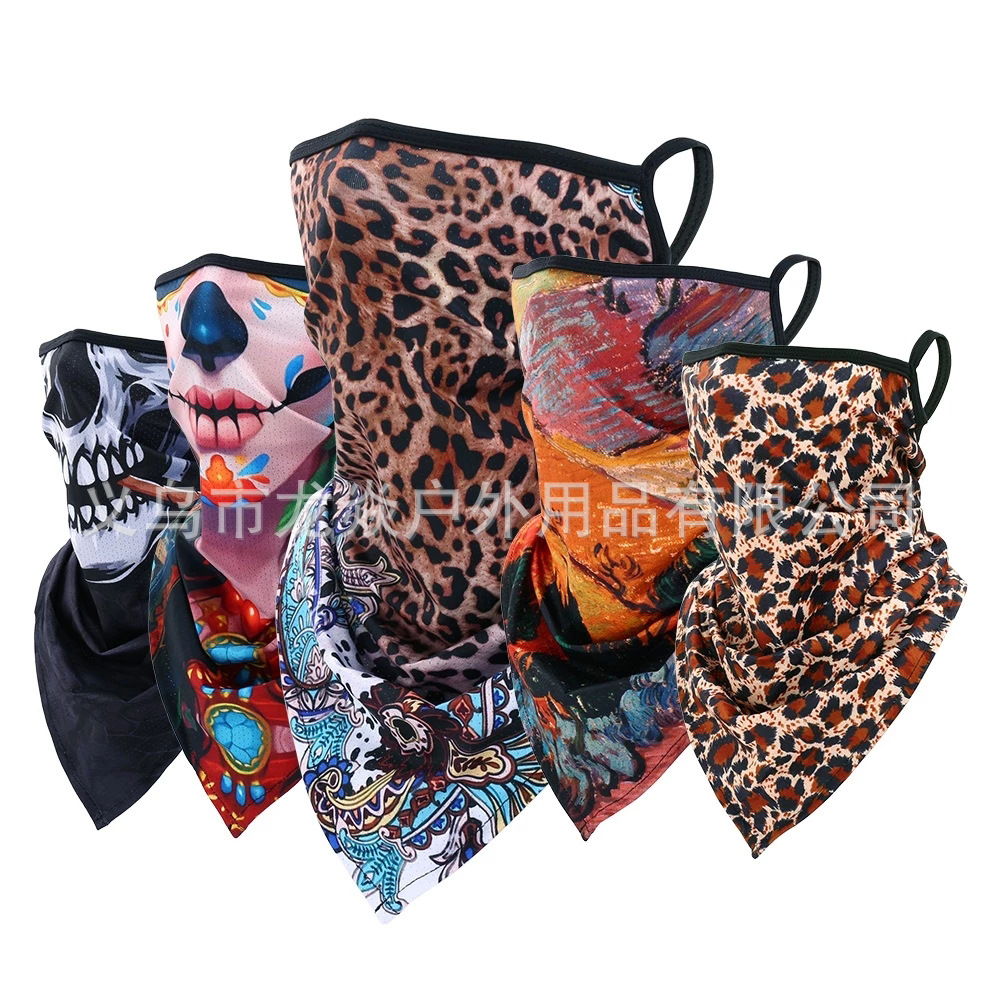 Oído-colgando triángulo bufanda hielo malla de seda máscara transpirable cuello cubierta al aire libre equitación pesca a prueba de viento protector solar cara toalla bufanda