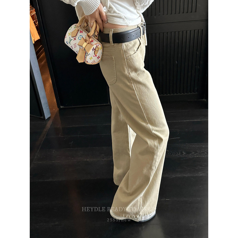 Black Bean Lazy Style 100% Cotton Sand Washed Straight-Leg Jeans Old Money Style Versatile Slimming Wide-Leg Long Pants Black Bean Lazy Style 100% Cotton Sand Washed Straight-Leg Jeans Old Money Style Versatile Slimming Wide-Leg Long Pants