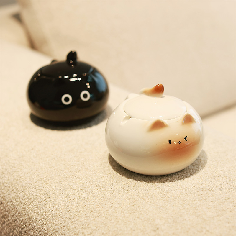 Serie de gatos siameses, cenicero lindo creativo, cerámica con cubierta, sala de estar doméstica, almacenamiento de escritorio de oficina