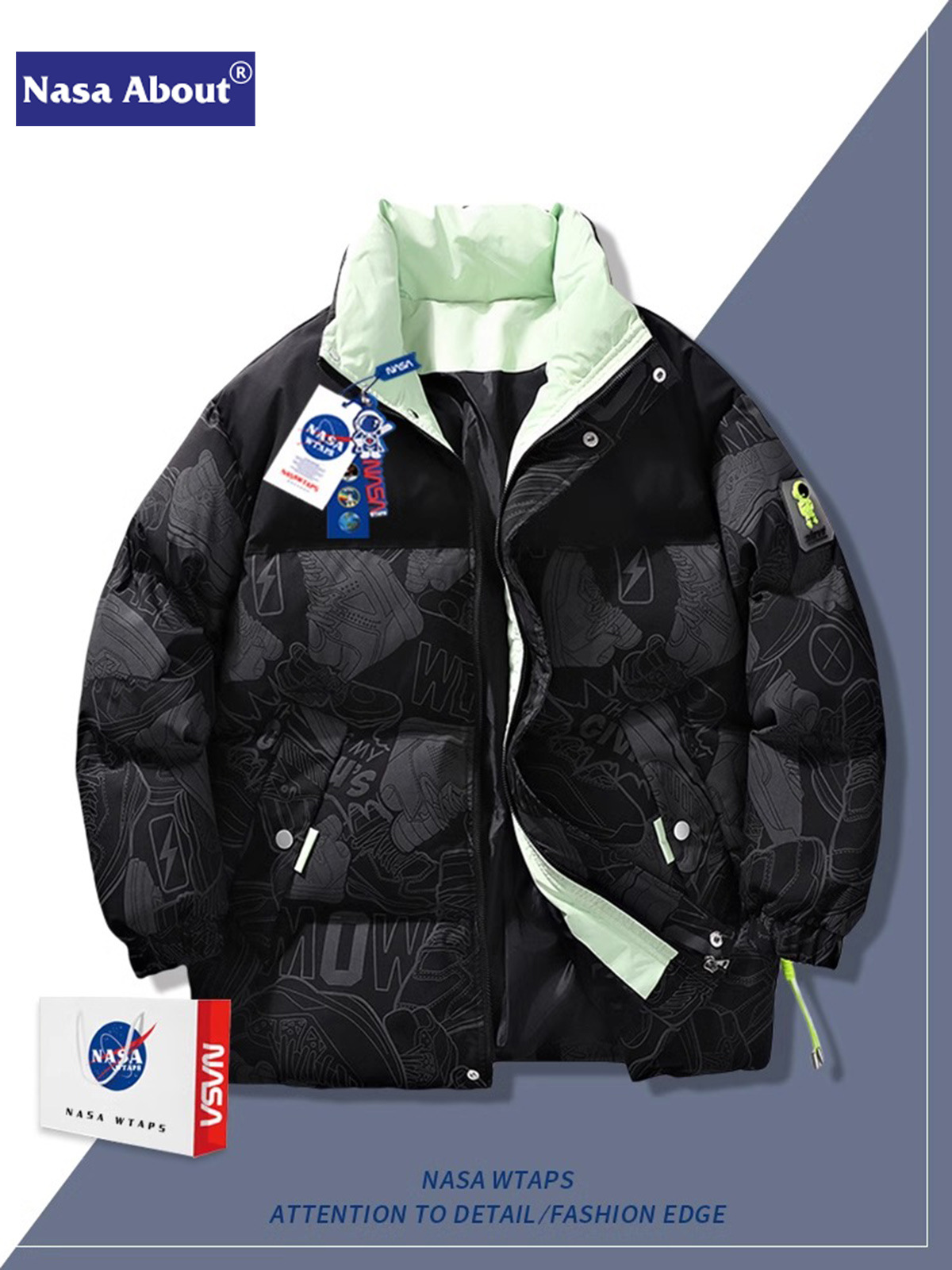 NASAダウン綿服2024男性コートのトレンドがゆるい秋冬服が香港風学生防寒パン服を厚くしている