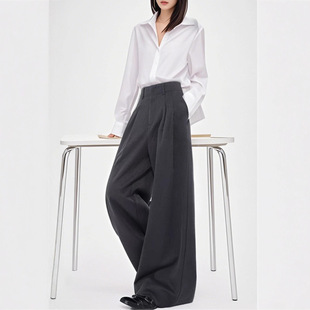 2025 New Autum Professional Suit Pants for Women Black High-Waisted Ol Work Clothing Loose Wide-Leg Casual Draped A-Line Pants
