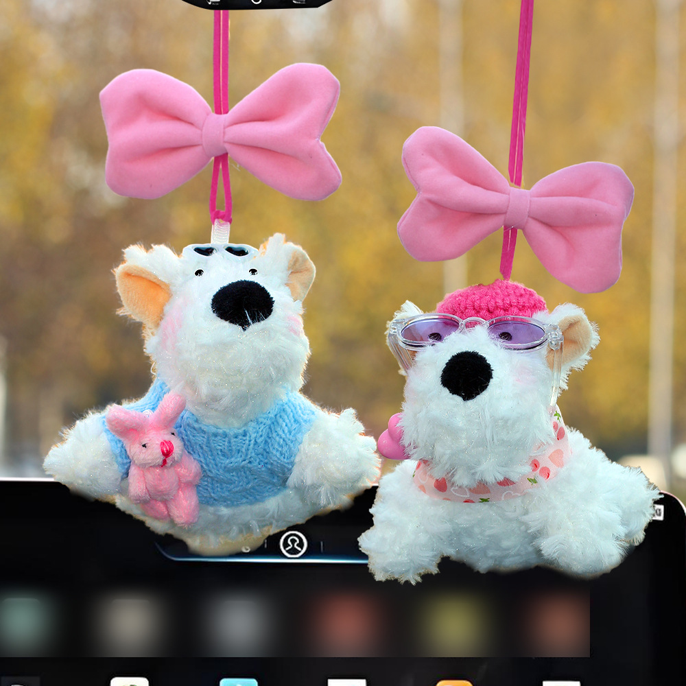 Colgante de automóvil West Highland Puppy 2025 nuevo espejo retrovisor de automóvil colgante muñeca de peluche muñeca sensación de alta calidad
