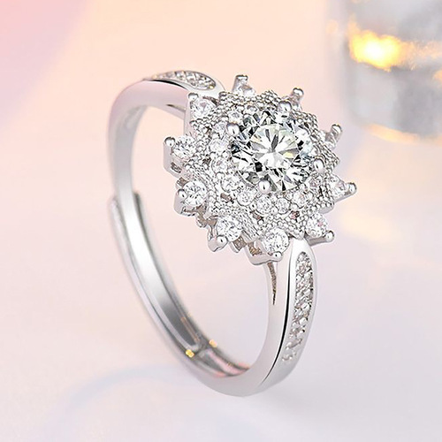 Cross-border wish new creative moissanite snowflake ring European and American wedding diamond ring opening adjustment ladies ring