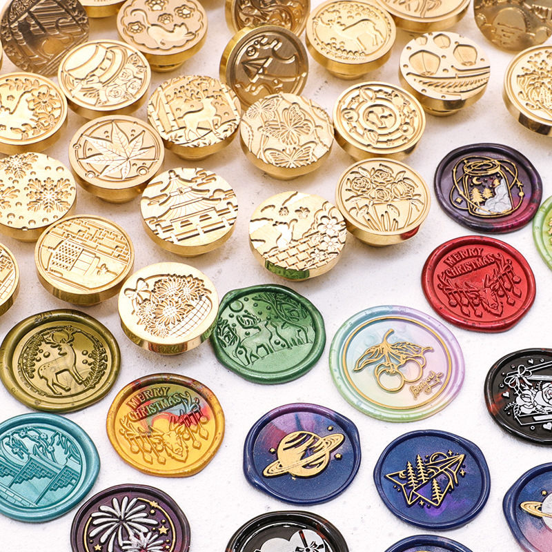 European-Style Wax Seal Stamp Heads with Pre-Made Patterns, Wax Seal Copper Heads with Engraved European Letters, Plant and Christmas Motifs, Various Designs European-Style Wax Seal Stamp Heads with Pre-Made Patterns, Wax Seal Copper Heads with Engraved European Letters, Plant and Christmas Motifs, Various Designs