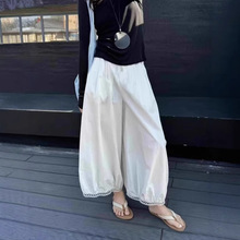 2025年夏季新款欧货款镂空蕾丝花边设计感阔腿灯笼九分裤