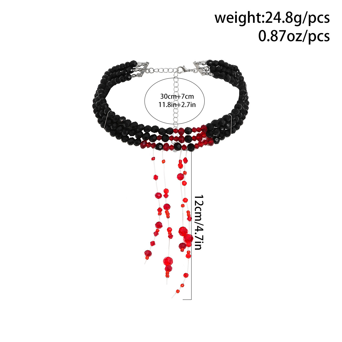 Girocollo goth con perline e frange a goccia di cristallo rosso_voghion.com