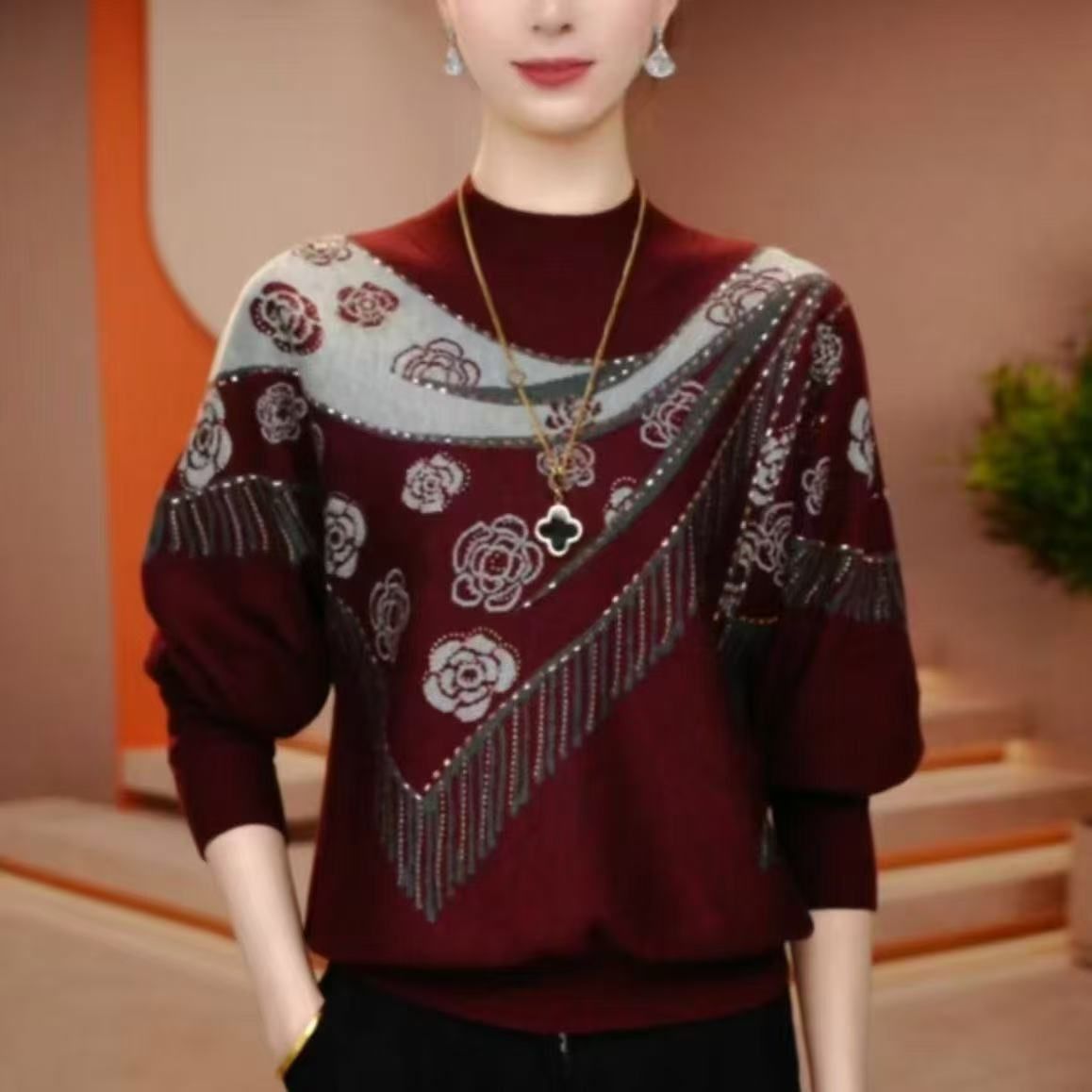 双面德绒衫设计感时尚印花女秋冬新款宽松显瘦减龄百搭打底上衣
