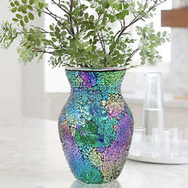 五彩钢化马赛克玻璃花瓶美式复古轻奢装饰瓶可插干花水培花瓶