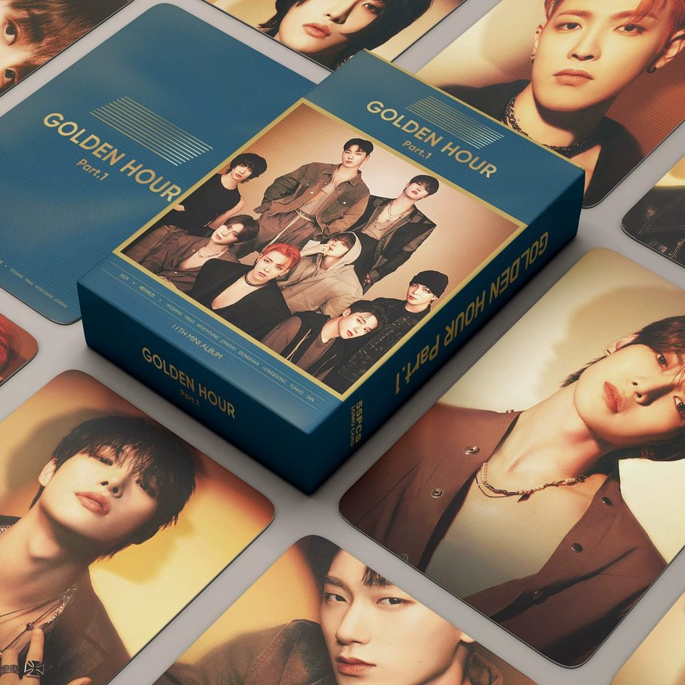 Большой набор из 55 фотокарточек ATEEZ в наличии, одиночная GOLDEN HOUR звезда, коллекционная LOMO-карта