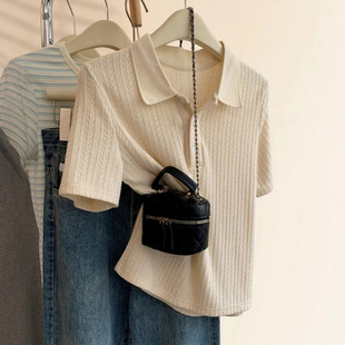 Polo Shirt Ice Silk Knitted Short-Sleeved Nursing T-Shirt Summer 2025 New Hot Style Right Shoulder Half-Sleeved Top High-End