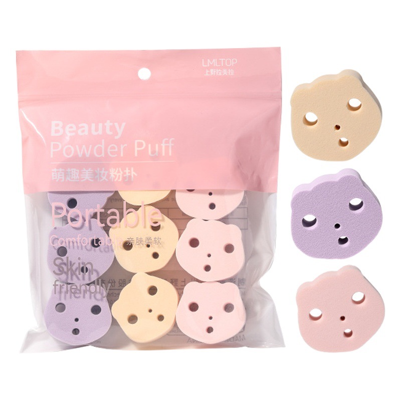 Lmltop oso maquillaje puff 9 Pack espuma hidrofílica grande maquillaje puff bolsa sy227