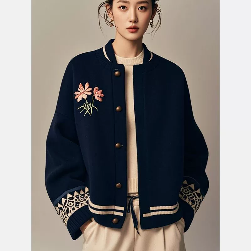Демисезонная зимняя куртка, китайский стиль, с вышивкой, стиль Chanel