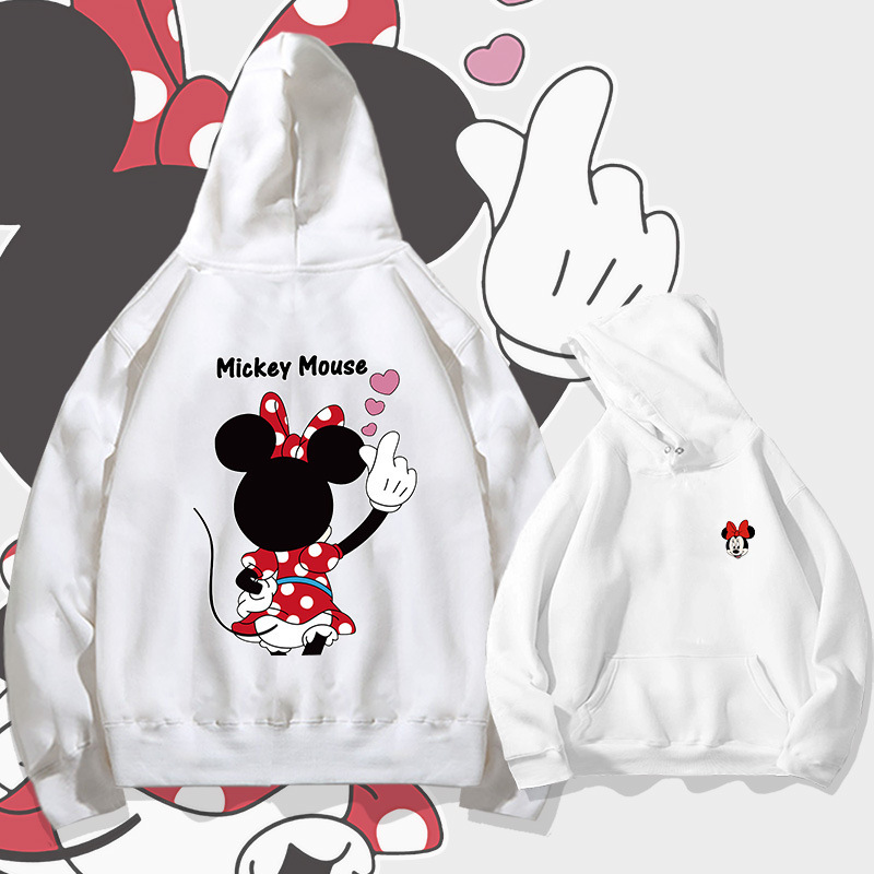 Mickey's Heart Hooded Fleece Sweater Men's and Women's Youth Fashion Brand Loose Shoulder Long Sleeve Top