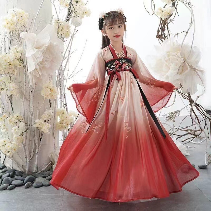 Hanfu Girls Middle and Big Children Hanfu suit Hanfu Children's Women Thin Girl Princess Hanfu Tang Dynasty Children