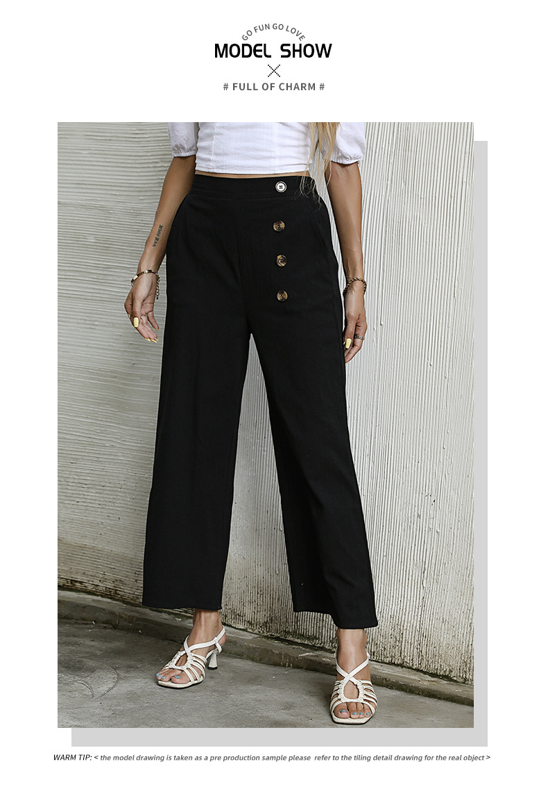 Solid Color Cropped Wide-Leg Pants - Pants - Uniqistic.com