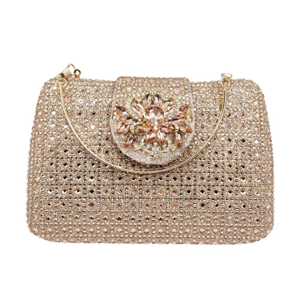 Túi clutch nữ đính đá pha lê dự tiệc sang trọng 19×13.5×4 cm — sâm panh chi tiết 27