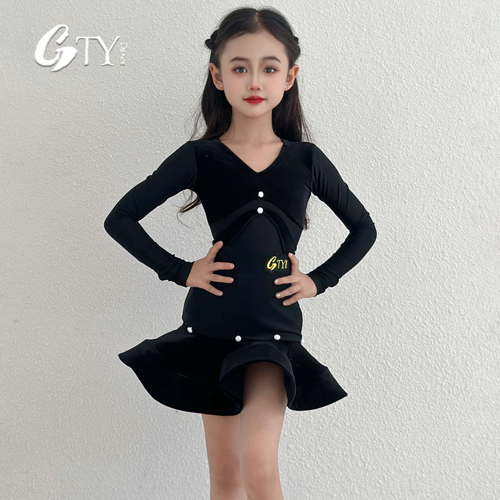 Gtydance Latin Dance Clothing for Girls 2025 New Autumn and Winter High-End Black Fishbone Practice Clothing L25194