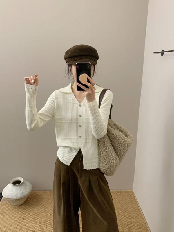 法式2025秋冬季新款复古polo领针织套头女翻领外搭上衣洋气打底|undefined