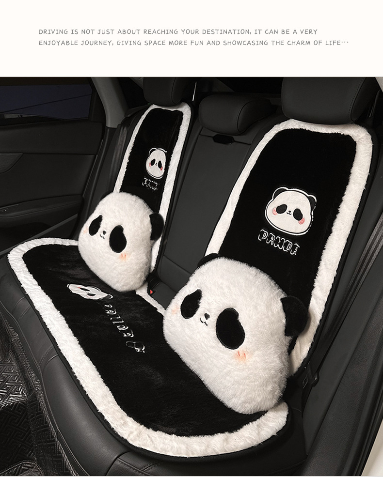 Car seat cushion winter long hair car warm non-slip seat cover monolithic cute cartoon panda universal chair cushion cross-mirror