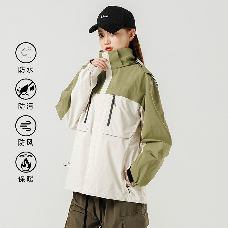 Charge coat coat men and women 24 autumn new hooded windproof waterproof popular three-dimensional bag color matching mountaineering resistance