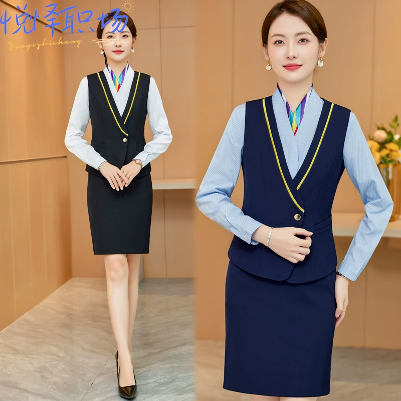Деловая одежда Белая рубашка Женская рабочая одежда больших размеров Темпераментный жилет с V-образным вырезом Рабочая одежда Бортпроводник Интервью Формальный костюм Бортпроводник Униформа