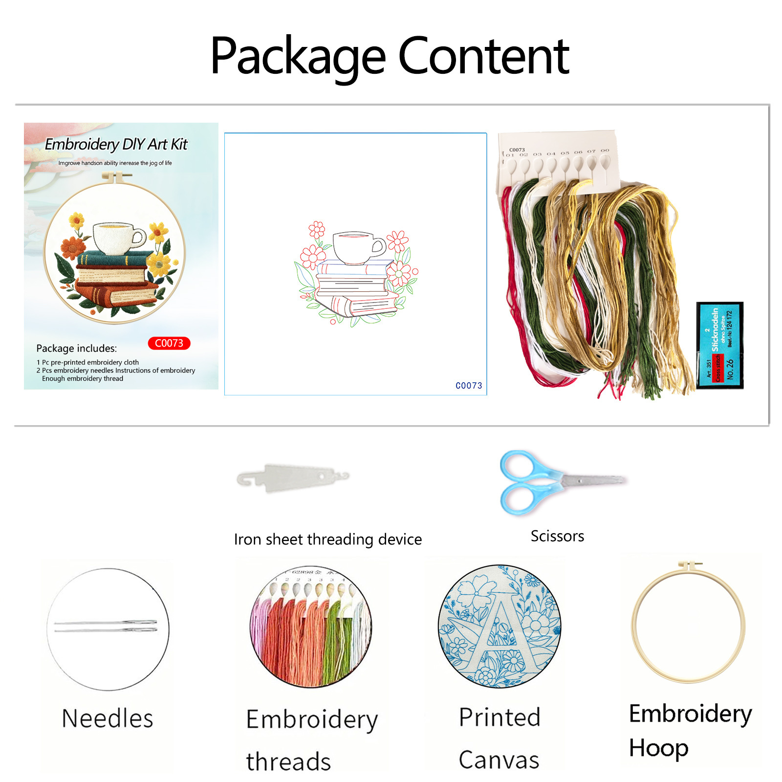 Nuevo paquete de materiales de bordado transfronterizo café con libro incienso decoración de sala de estar DIY set de bordado fábrica cabello recto