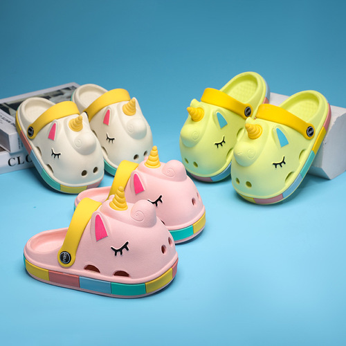 Adorable Poop Print Children's Slippers for Girls Summer Non-Slip for Kids Unicorn Hole Shoes Baby Cartoon Sandals for Boys