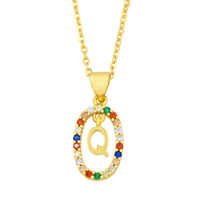 Cross-border New Arrival Ornament Micro-inlaid Colorful Zircon Personalized Hip Hop 26 English Letters Pendant Necklace Female Nkw62 display picture 9