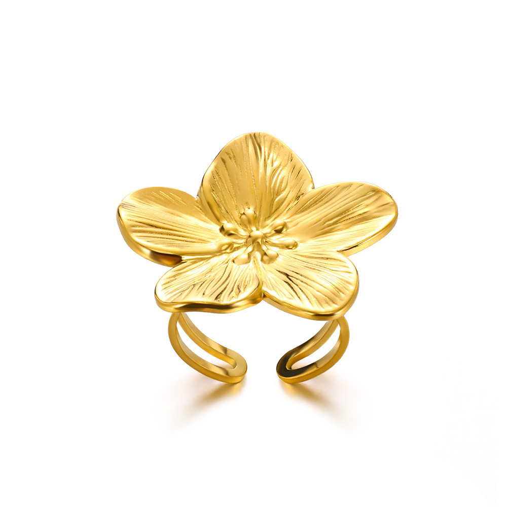 PVD Coated Real Gold Plated Flower Floral 304 Stainless Steel Elegant Lady Waterproof Non Tarnish Weekly Rings Open Rings display picture 6