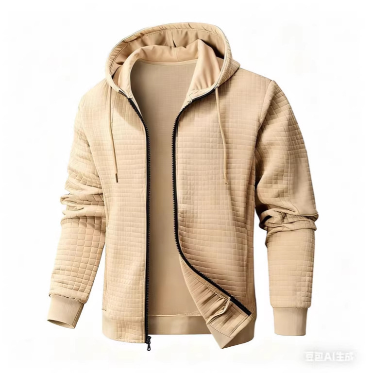 Cross-Border European and American Men's Lightweight Hooded Sweatshirt Full-Zip Waffle Sweatshirt Casual Jacket 038 Cross-Border European and American Men's Lightweight Hooded Sweatshirt Full-Zip Waffle Sweatshirt Casual Jacket 038
