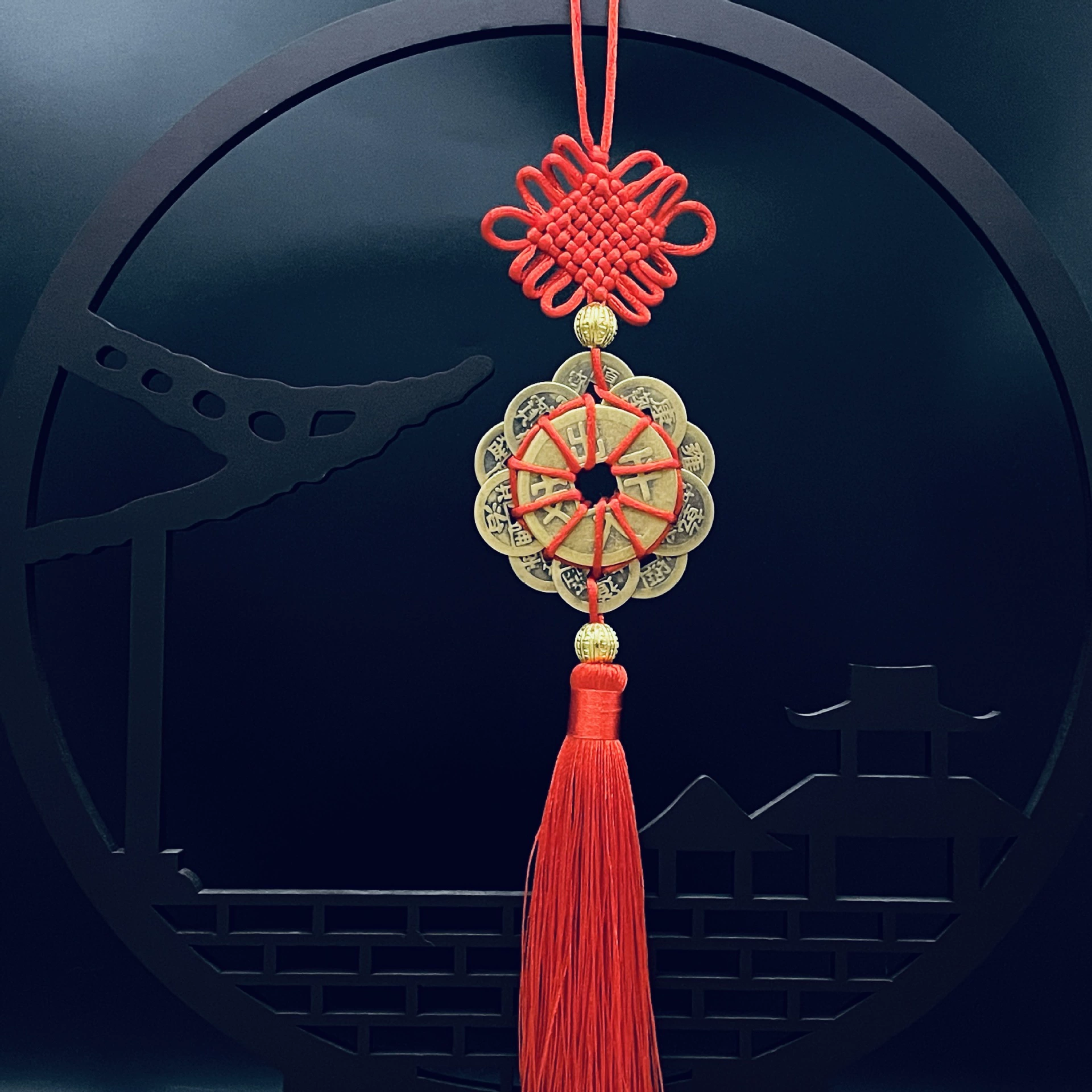 Bonor Chinese knot five emperor money pendants, Jiajia Zhi directly through the six emperors, eight emperor plum blossoms, ten emperor plum blossom door to the door pendant