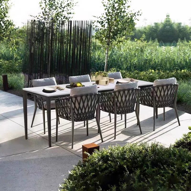Mesas y sillas al aire libre nórdicas Patio Villa Patio Mesas y sillas Patio Al aire libre Jardín Terraza Ocio Mesas y sillas de ratán Combinación