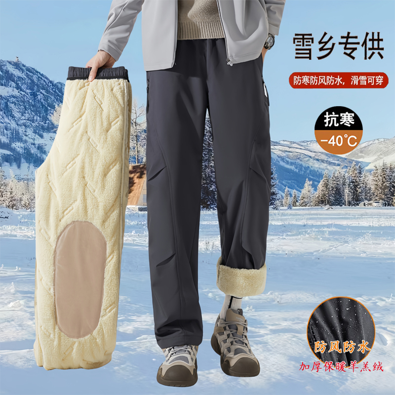 Explosiones transfronterizas de tamaño europeo pantalones de algodón de cordero de cachemira de tamaño grande para hombres otoño y invierno más pantalones de cachemira a prueba de viento fábrica de pantalones calientes al por mayor