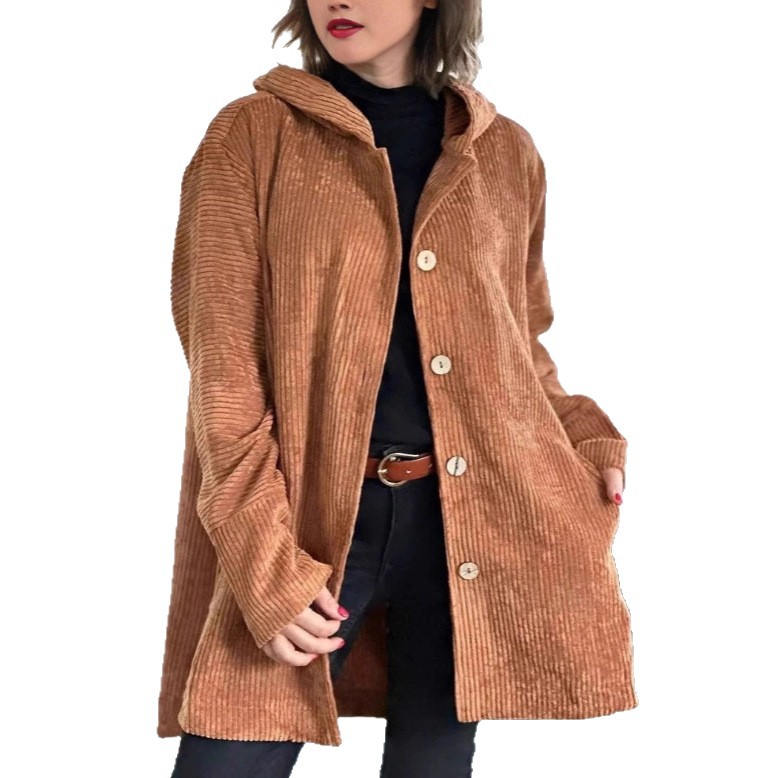 Damen Kapuzen Shacket Aus Baumwolle Für Herbst Und Winter_voghion.com
