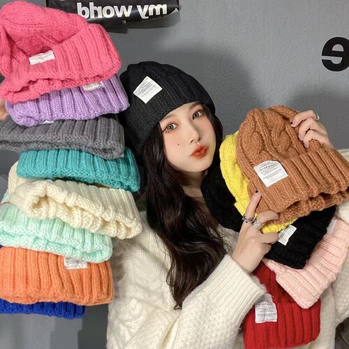 Japanese student hat for girls, autumn and winter high-quality Instagram stylish chunky knit wool hat, versatile loose large head circumference cold hat