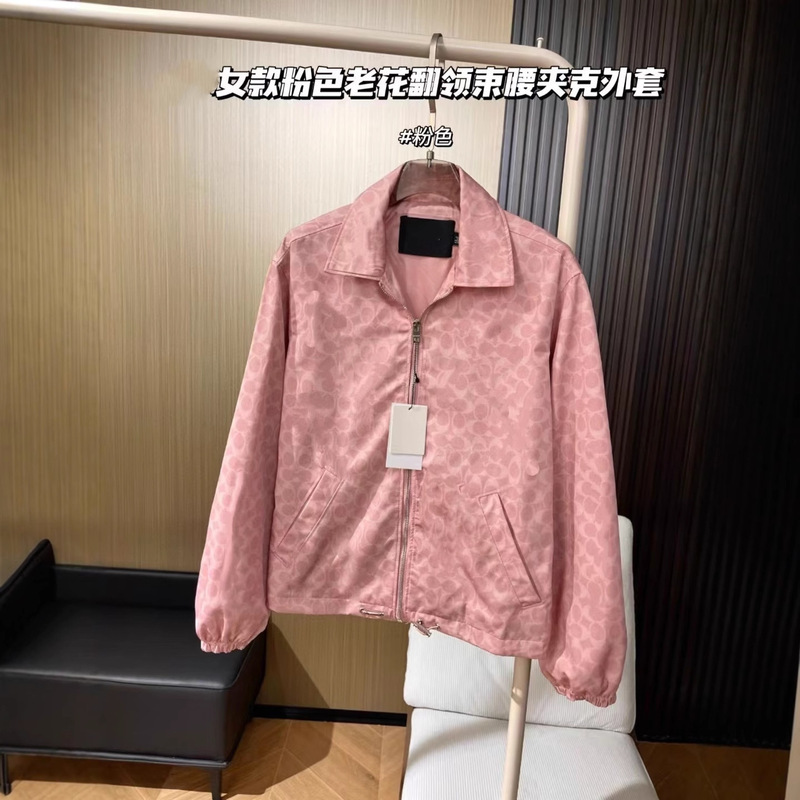 2025Ch Koujia Autumn and Winter New Pink All-Over Printed Women's Woven Casual Jacket Presbyopic Zipper Lapel Jacket