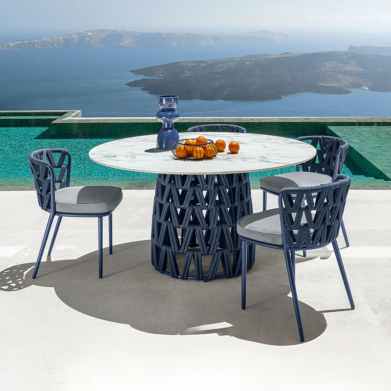 Mesas y sillas para exteriores, jardín de villa con patio, sillas de ratán resistentes al sol y a la lluvia, mesa de comedor de pizarra para terraza, mesa redonda y sillas para exteriores image 2