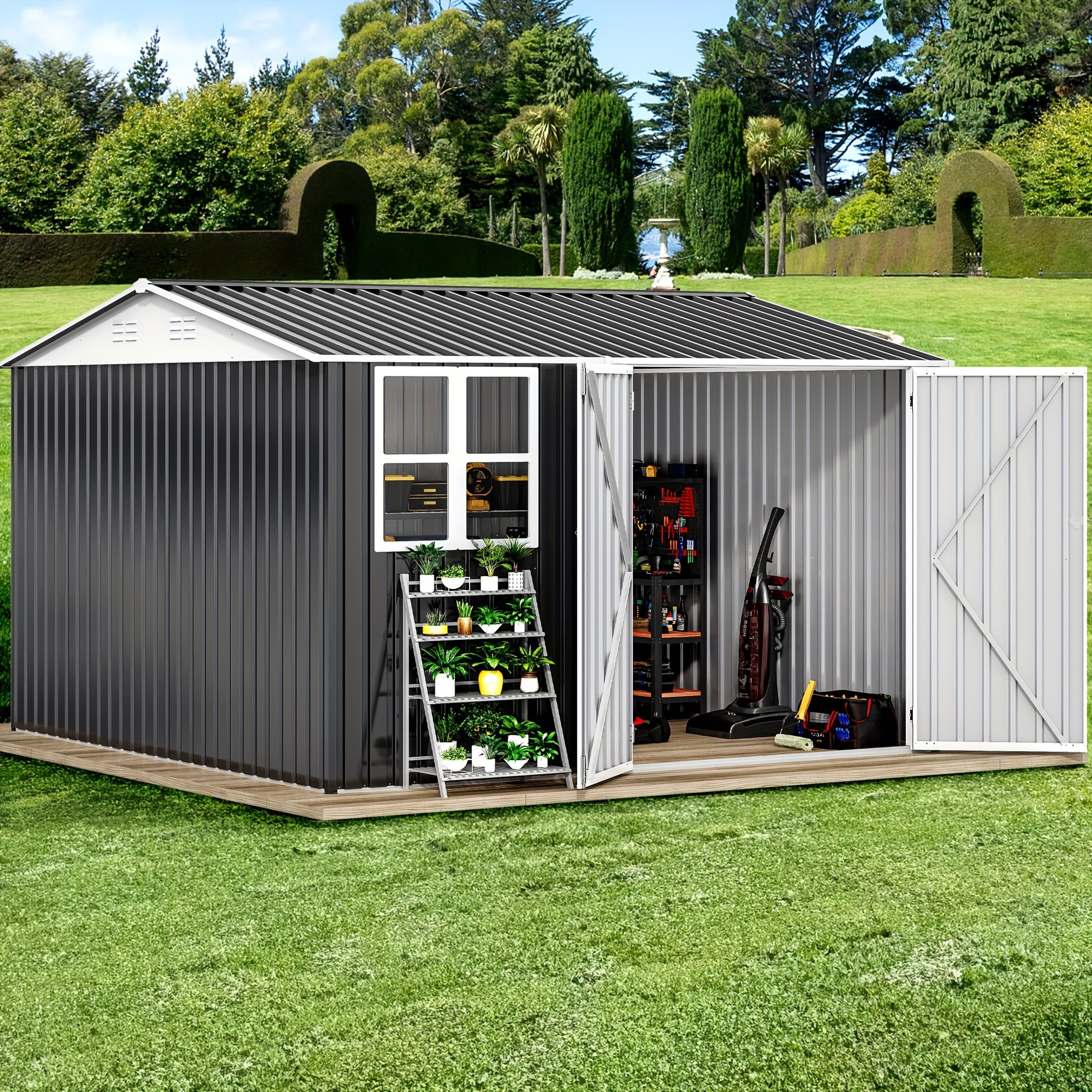 10x10FT Dark gray+white+window